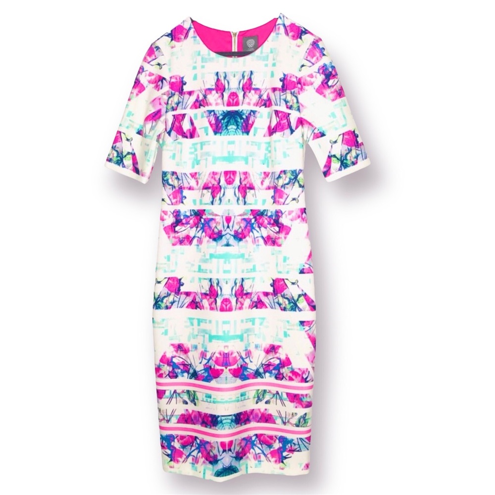 Vince Camuto Dress! Bright & Colorful Scuba Sheath Dress - Sz 10 - Like New EUC